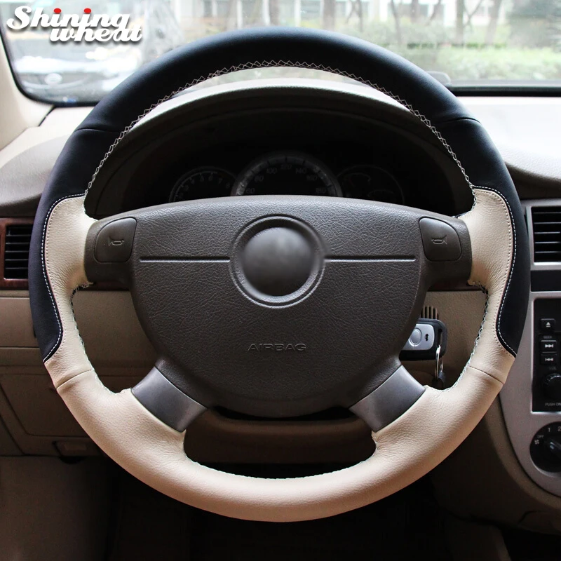 

Shining wheat Black Beige Leather Steering Wheel Cover for Chevrolet Lova Chevrolet Aveo Buick Excelle Daewoo Gentra 2013-2015