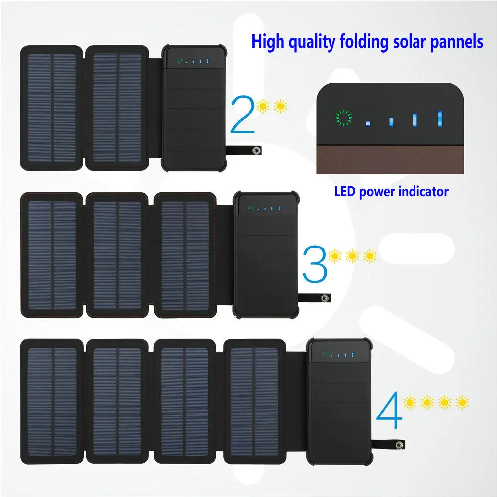 Folding Foldable Solar Panel Charger 5V Power Bank 20000mah Sunpower Solar Battery USB Output for Smartphone Outdoors