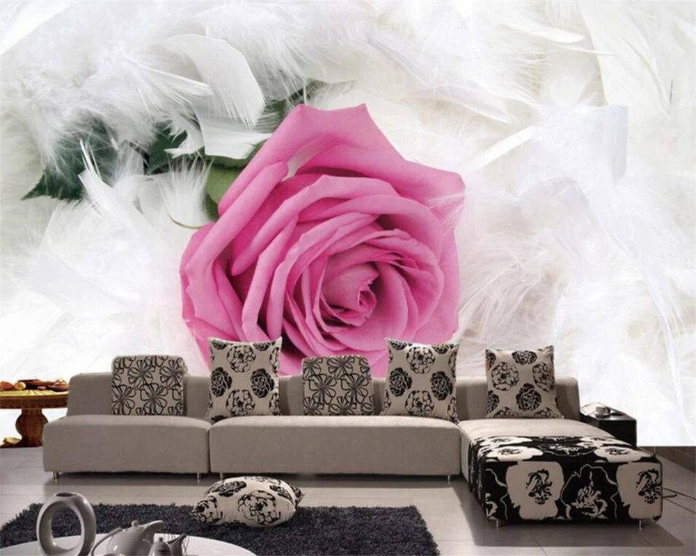 

Beibehang feather rose HD wallpaper living room bedroom TV background mural home decoration murals photo wallpaper for walls 3 d