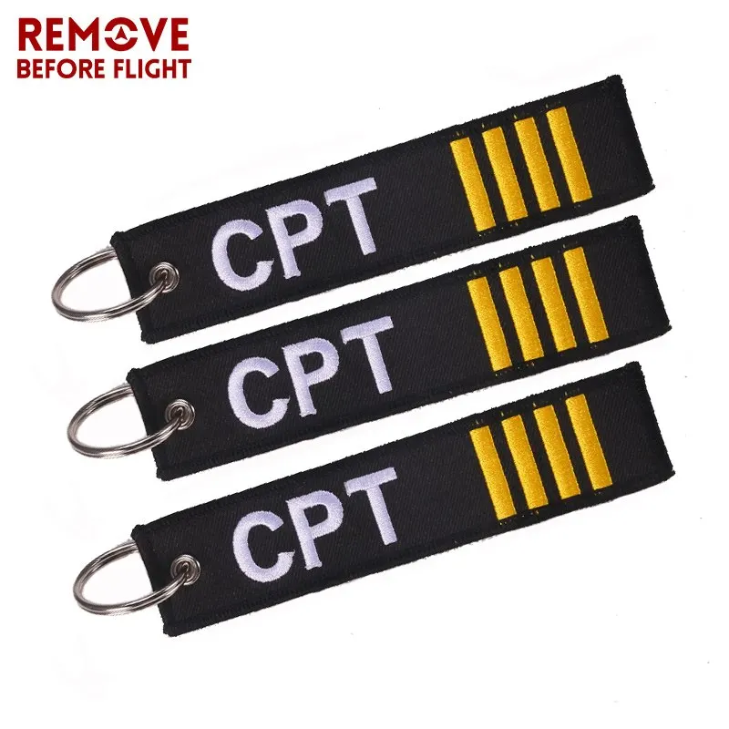 5 PCS/LOT Captain Keychain Jewelry Embroidery CPT Key Rings Chain for Aviation Gifts Zip Puller Remove Before Flight Keychains