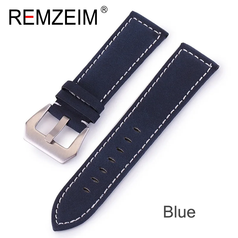 Leather Watchband Men Women Watch Band 18MM 20MM 22MM 24MM Wrist Watch Strap Black Brown Blue Watchbands Bracelet Metal Buckle