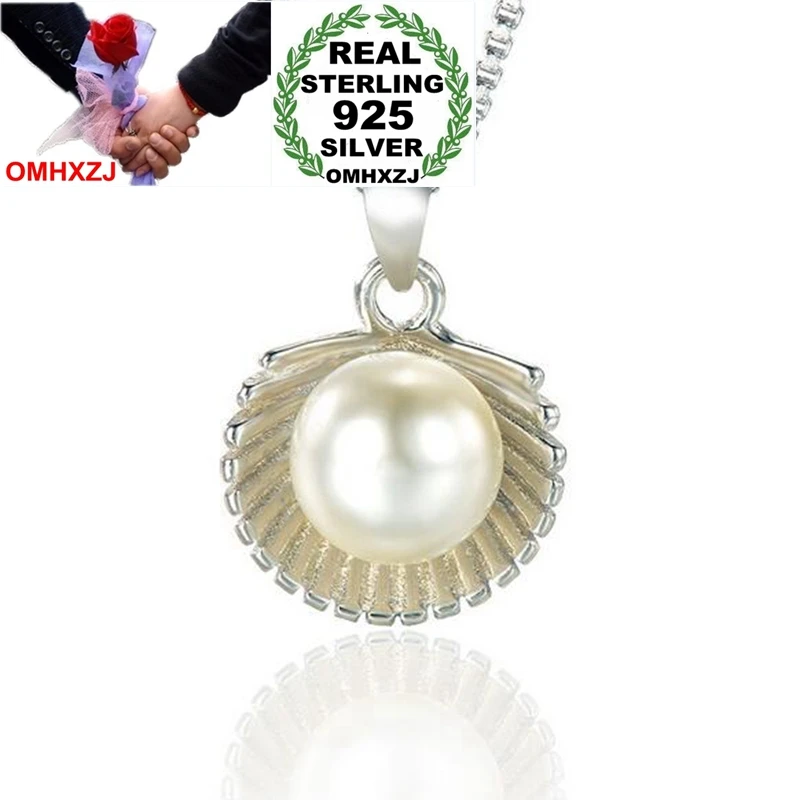 OMHXZJ Wholesale Fashion Creative Woman Scallops ABS Shell Pearl Punk 925 Sterling Silver Pendant Charms PE154 NO Chain Necklace