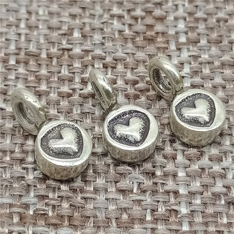 

10pcs Karen Hill Tribe Silver Tiny Love Heart Charms 2-Sided for Bracelet Necklace