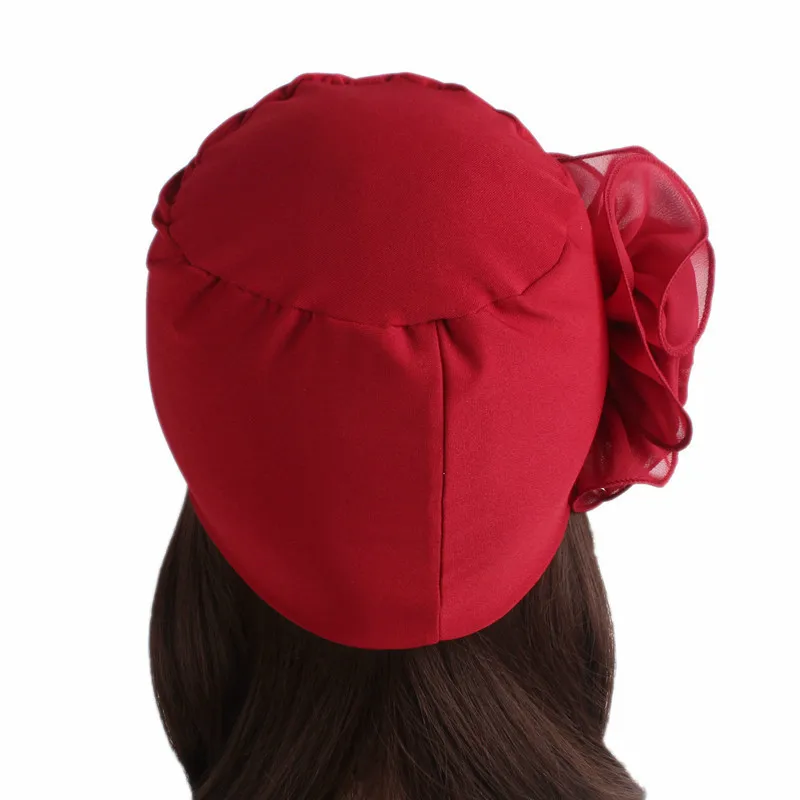 Nuova Donna Bella Fiore Turbante Elastico Panno Testa del Cappello Della Protezione delle Donne Musulmane Hijab Accessori Per Capelli Delle Signore