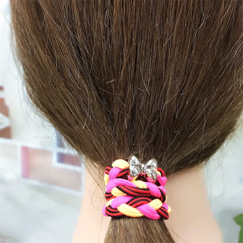 Fashion 10Pcs/Lot Girls Hair Accessories Hair Bows Twist Elastic Hair Bands Ponytail Holder Bow Tie Rubber Band Cute Headdress