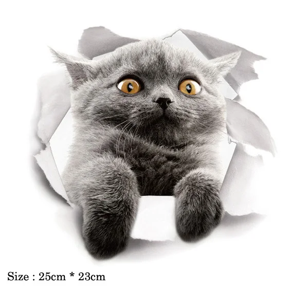 Leuke katten muursticker Hole View Levendige honden badkamer 3D toiletstickers voor huisdecoratie dieren stickers zelfklevende poster