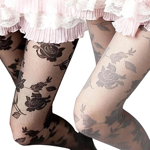 Wholesale Women Fashion Rose Pattern Tight Lace Pantyhose Sexy See-through Stockings