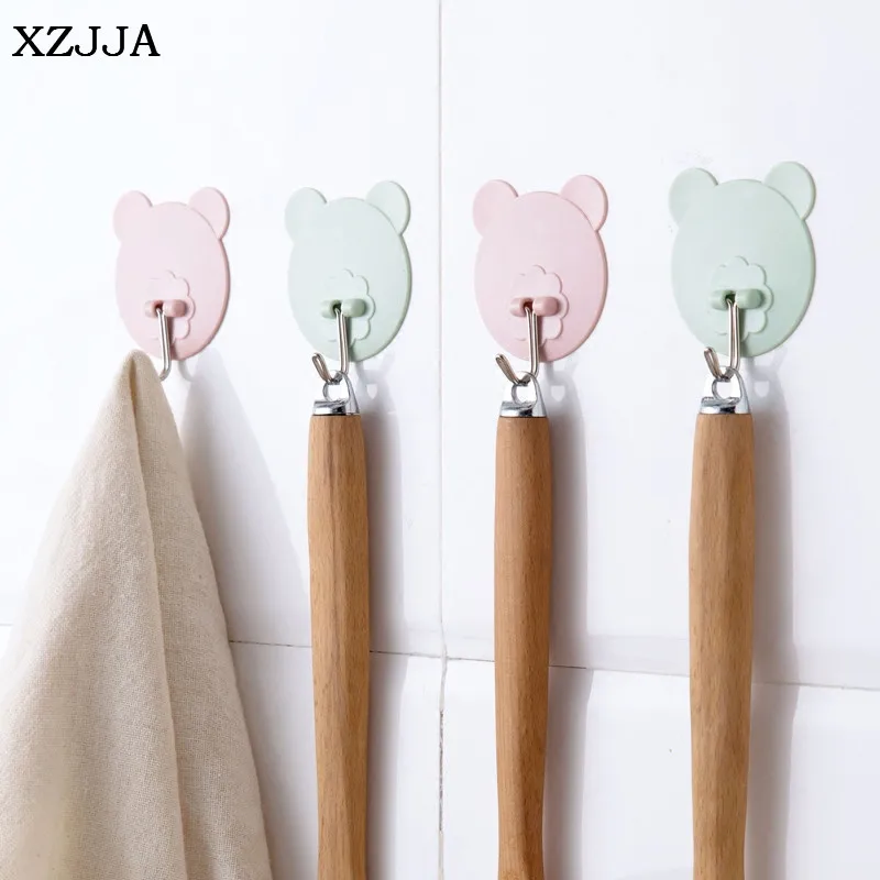 XZJJA 4PCS/Set Multi-Purpose Racks Cute Bear Self Adhesive Wall Door Hooks Bathroom Kitchen Jewelry Key Organize Hanging Hooks