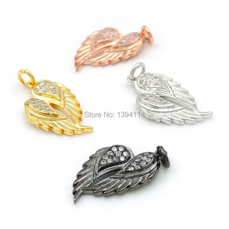 22*13*3mm Micro Pave Clear CZ Combination Charm Of Double Wings Fit For Making DIY Bracelets Or Necklaces Jewelry