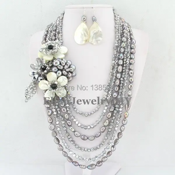 

Excellent Design 6 Rows Flower Freshwater Pearl Necklace,Pearl Jewelry Set White Shell Necklace Crystal Necklace Christmas Gifts