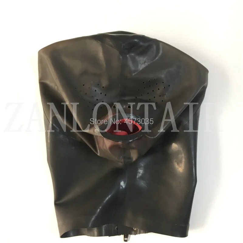 sexy exotic mysterious lingerie handmade latex smoke black face hoods mask with fly eyes holes nose tube mouth teeth gag plug