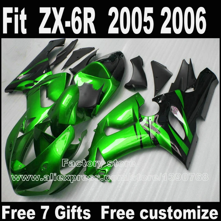 Plastic fairing kit for Kawasaki ZX6R 2005 2006 ZX-6R 05 06 Ninja 636 green black fairings bodywork set LK68