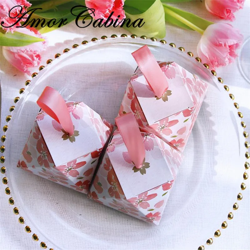 Creative Sakura Diamond Shape style Candy Box Wedding Favors And Gift Boxes Party Supplies thanks Gift Chocolate Package Box