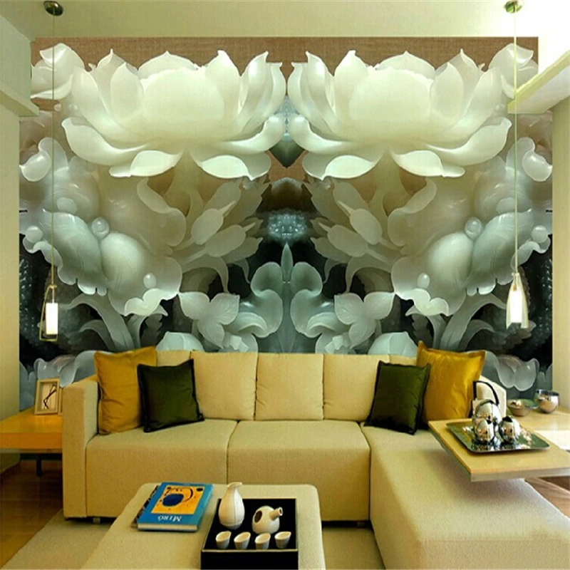 beibehang Custom Chinese wood carving lotus 3D stereoscopic television background wallpaper bedroom murals papel de parede