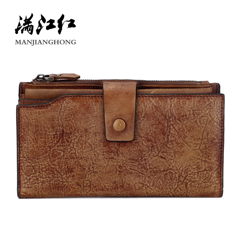 

2019 Men Vintage Genuine Leather Purses Male Cards Organizer Cell Phone Clutch Bags New Design Boy Long Coffee Coin Wallets 1618