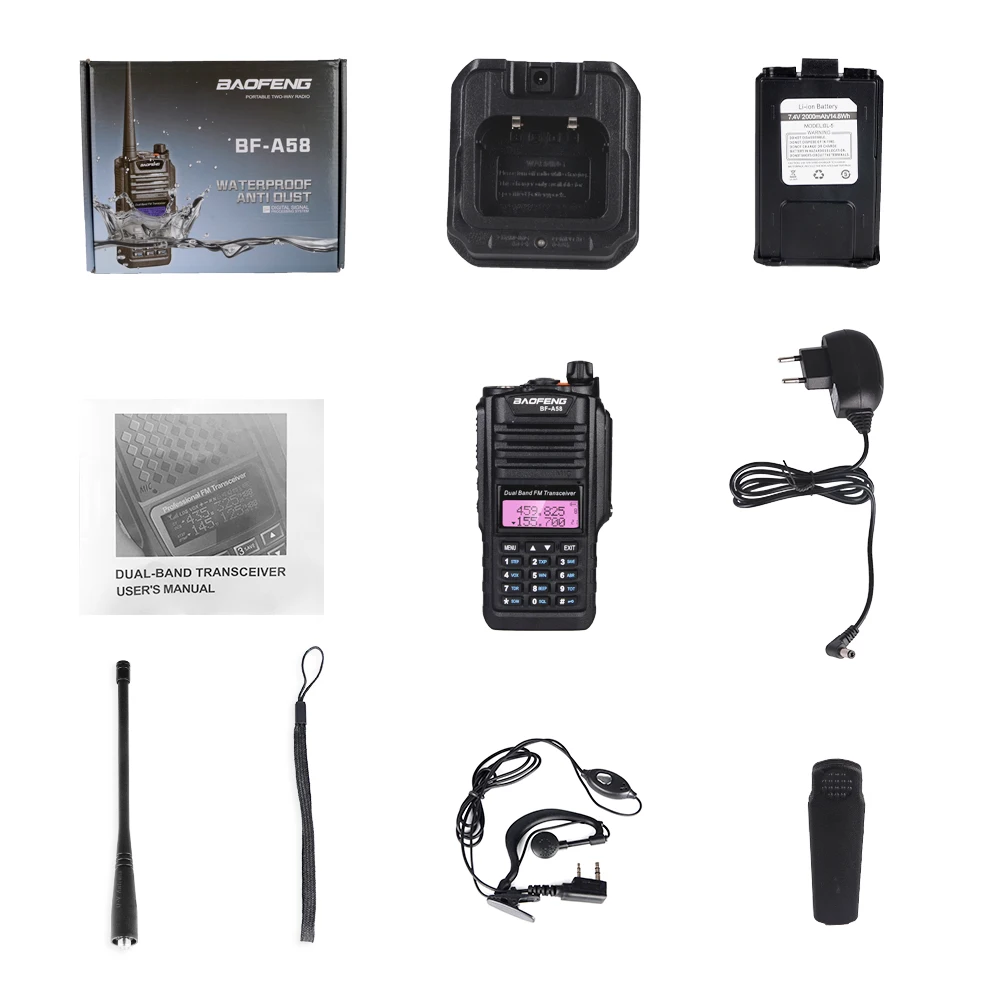 Baofeng-Radio de dos vías impermeable, dispositivo de largo alcance, 128 canales, VHF, UHF, banda Dual, 100% Original, BF-A58, IP67