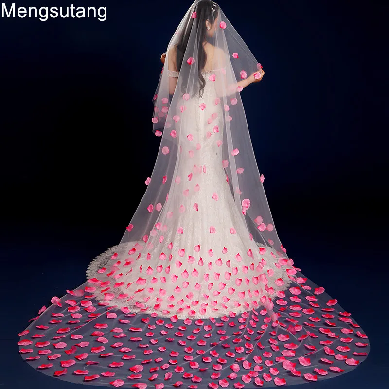 Hochzeits schleier koreanischen Stil Rosen blatt 3 Meter lang nachlaufen des weiches Garn Hochzeit Zubehör kurzen Braut schleier