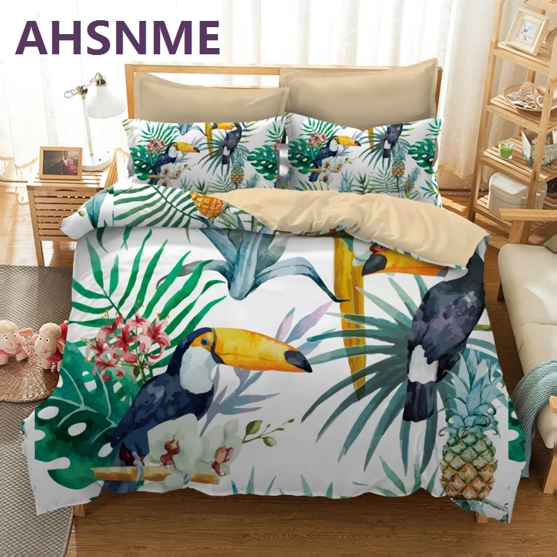 AHSNME Big mouth bird fruit pineapple pattern Bedding Set Multi-Country Dimensions for US AU EU RU Quilt Cover Home Textiles