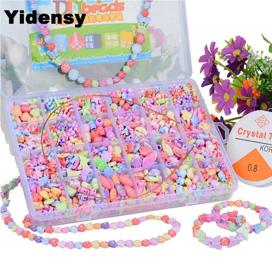 Kids DIY Handmade Beaded Toy Mixed Loose Spacer Charms Beads Set Acrylic Plastic Bead Case Necklace Bracelet Jewelry Findings