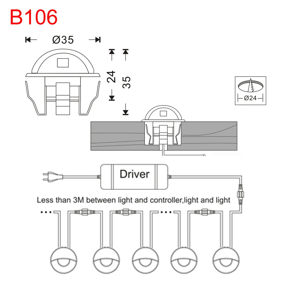 30Pcs/Lot FVTLED LED Decking lights 35mm Half Moon Rail Step Stair Fence Plinth Lights DC12V Garden Decoration Outdoor Lamps