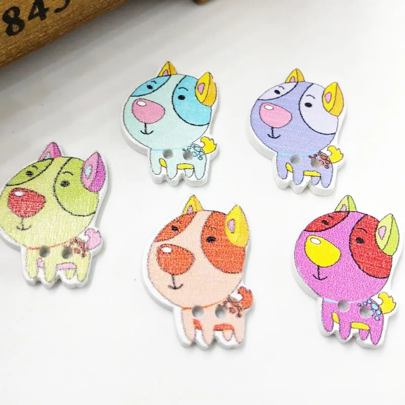 50Pcs/lot Cute Dog Wood Button Sewing Accessories Decoration Buttons Handmade Scrapbooking Craft DIY 25*18mm WB578