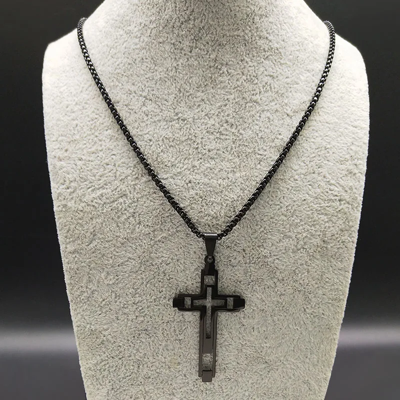 Cross Stainless Steel Necklace for Men Black Color Goth Accessories Gothic Grunge Necklace Jewelry colar masculino N4539S02