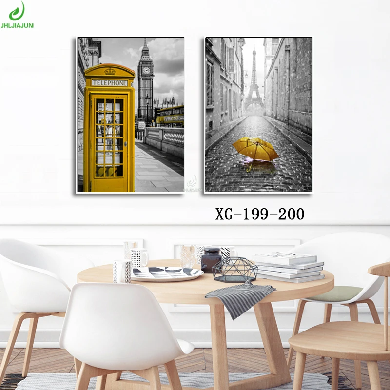 JHLJIAJUN Nordic Canvas Painting Telephone Booth Wall Art Picture Bright-Colored For Living Room Home Decor Oil Canvas Painting