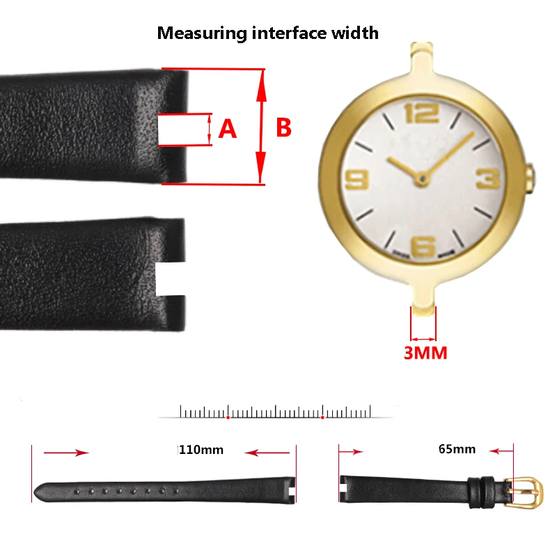 Small size ultra thin strap 10*3mm genuine leather watchband replacement Tissot T003 wristband female bracelet