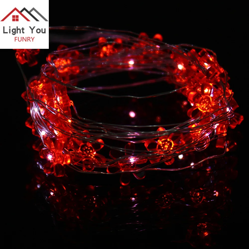 30LED Colorful Flower Shaped Silver Line Light String Christmas Button Battery Box Decorative Light String