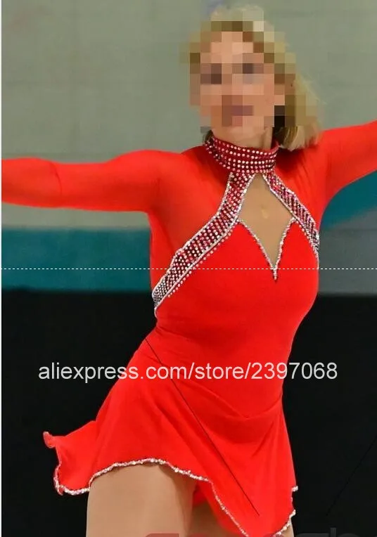 

Red Figure Skating Dress Custom Women Competition Ice Skating Dresses For Girls Ice Figure Skating Dress Free Shipping B9