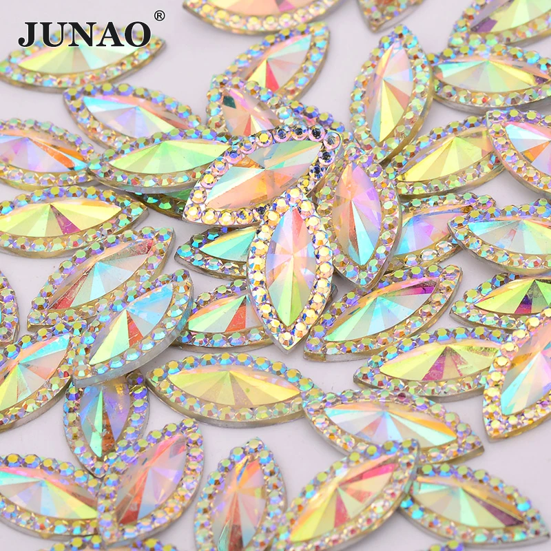 JUNAO 7x15mm 20x40mm Horse Eye Shape Crystal AB Resin Rhinestone Flat Back Strass Non Hotfix Crystal Stones DIY Scrapbook Beads