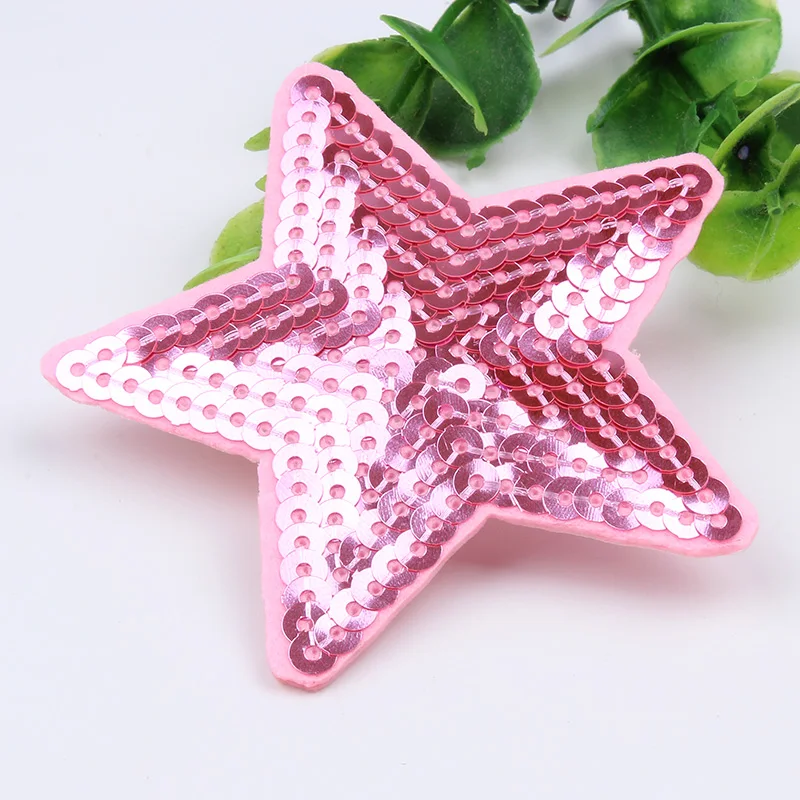 10pcs/lot Sequined Pink Star Patch For Girl Dress Hats T Shirt Bags DIY Iron On Sew On Stickers Cartoon Patches Appliques