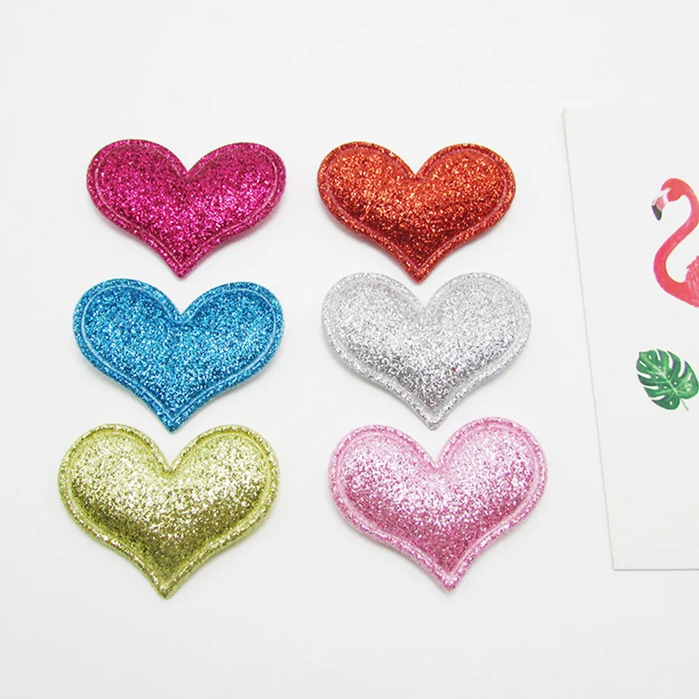 100pcs/lot  sew on Glitter felt patches for clothes 3.2x3.8cm heart Padded Applique shape scrapbooking accessories