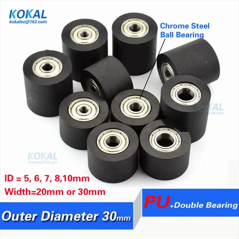 [PUT] TPU PU Rubber soft 626zz 626z double ball bearing guid rail driving medium wheel pulleys PU sliding bearing 30/35/40/46mm