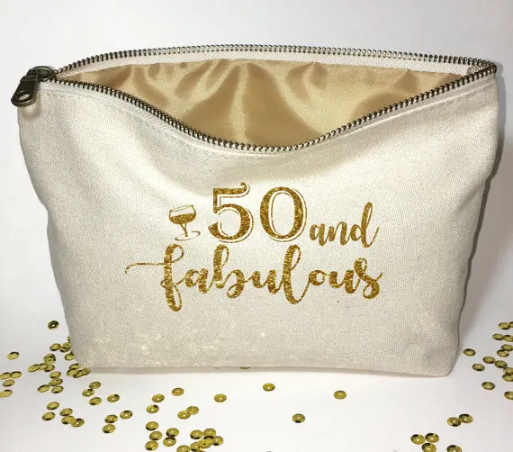 

Fifty and Fabulous Personalised birthday wedding Make Up comestic Canvas Bags Gift for Bridal Party Bags zipper pouches