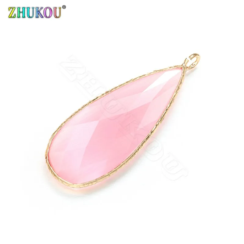 ZHUKOU 15x38mm Gradient Glass Pendant Brass Cubic Zirconia Charms for DIY Necklace Jewelry Making Accessories Model:VD401