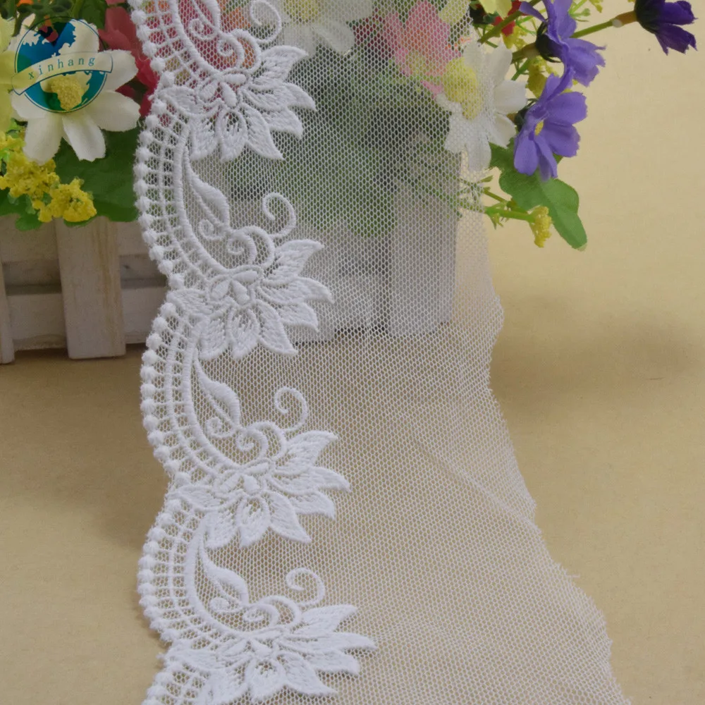 8cm Width White Cotton Embroidery Lace Curtain Ribbon Fabric Guipure Diy Trims Warp Knitting Sewing Wedding Accessories#3046