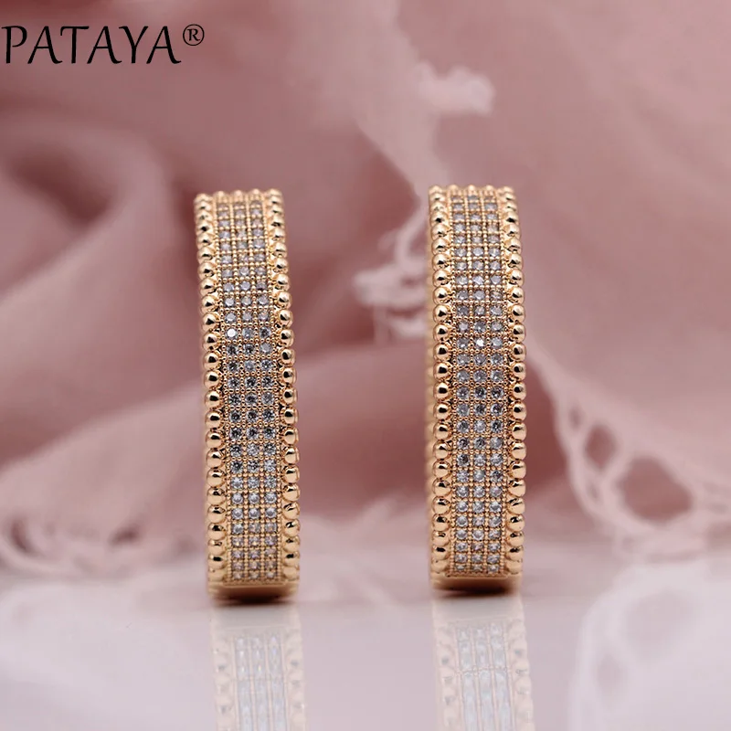 PATAYA New 585 Rose Gold Color Micro Wax Inlay Natural Zircon Long Big Dangle Earrings Women Wedding Extreme Luxury Cute Jewelry