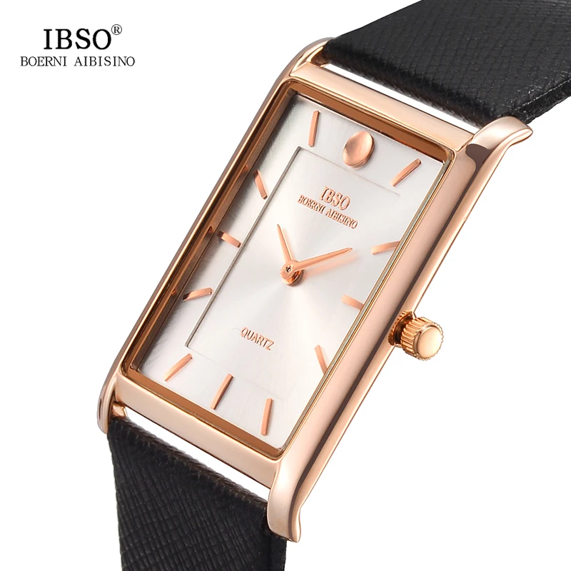 IBSO Ultra-Thin Rectangle Dial Men Watches Soft Leather Strap Quartz Wristwatch Classic Business Watch Men Relogio Masculino