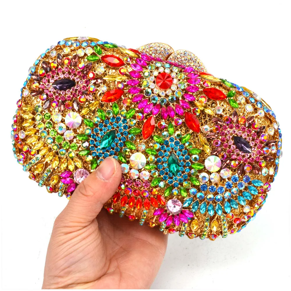 Red Hollow Out flower Indian clutch bag turquoise luxury crystal evening diamante wedding party purse women day clutches SC176