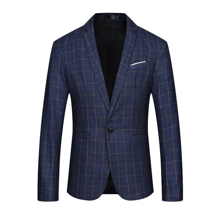 2019 New Style Men's Slim Fit Suit Jacket Classic Business Elegant Blazer Plus Size Plaid Stripe Men's Casual One Button Blazer