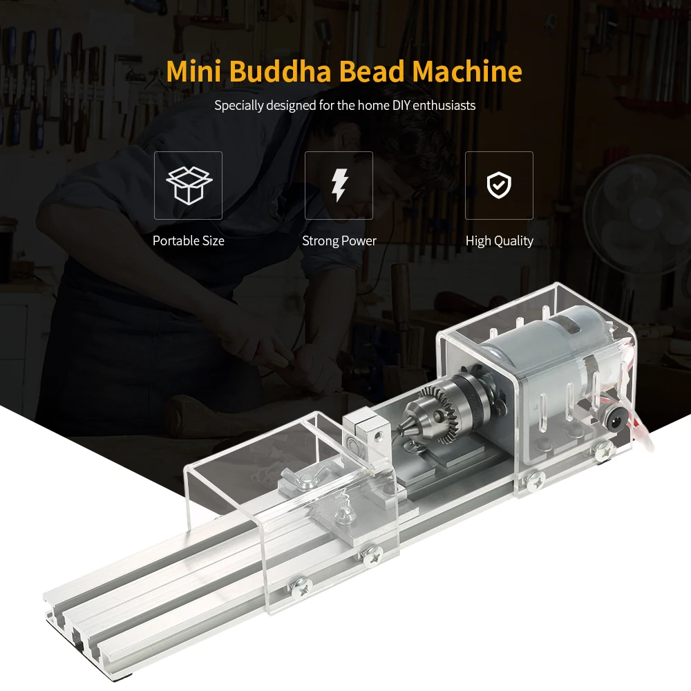 100W Mini lathe machine tools Wood Lathe Drill Rotary Tool DIY Woodworking Buddha Pearl Grinding Polishing Beads 12-24VDC