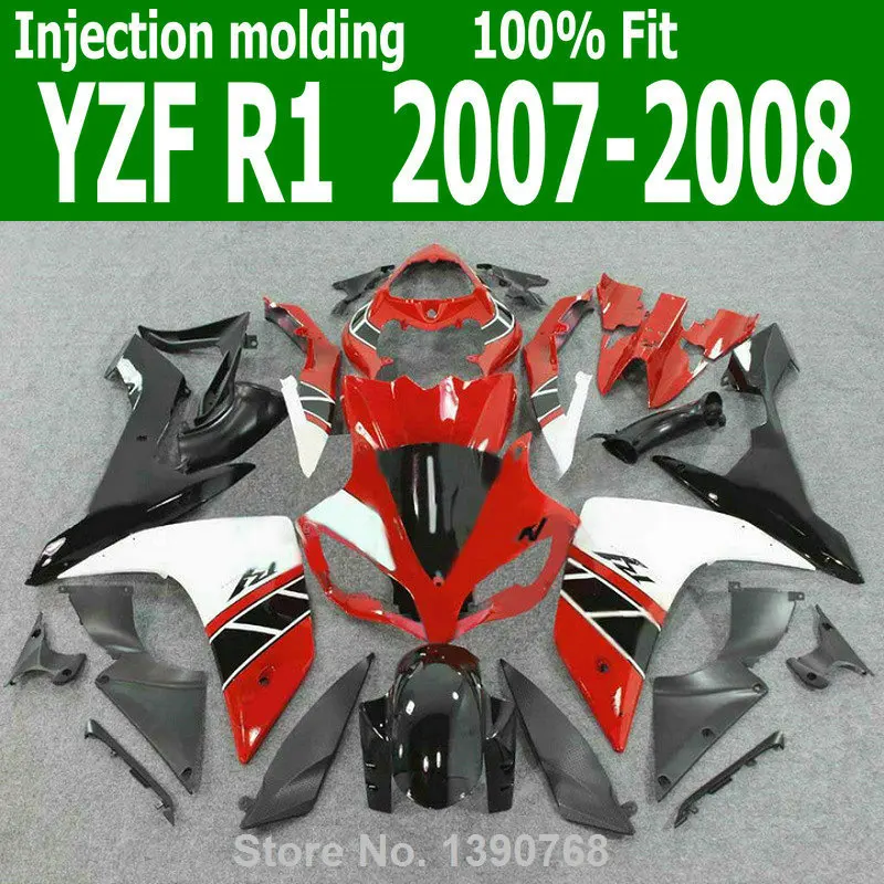 Mix custom Fairings For YAMAHA YZF R1 07 08 ( Black / red / white ) 2007 2008 Injection fairing kit TL07