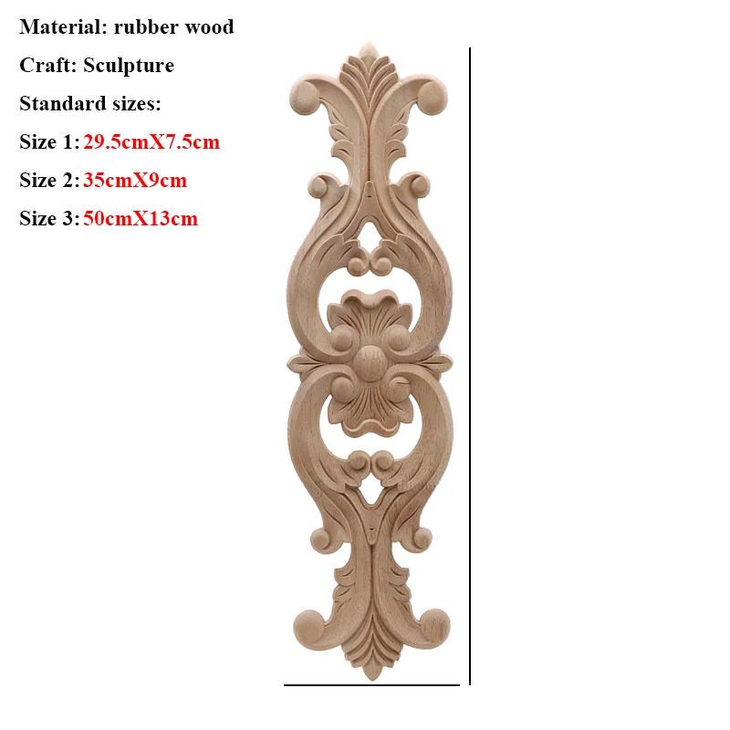 Unpainted Wood Oak Carved Wave Flower Onlay Decal Corner Applique for Home Furniture Decor Decorative Wood Carved Long Applique