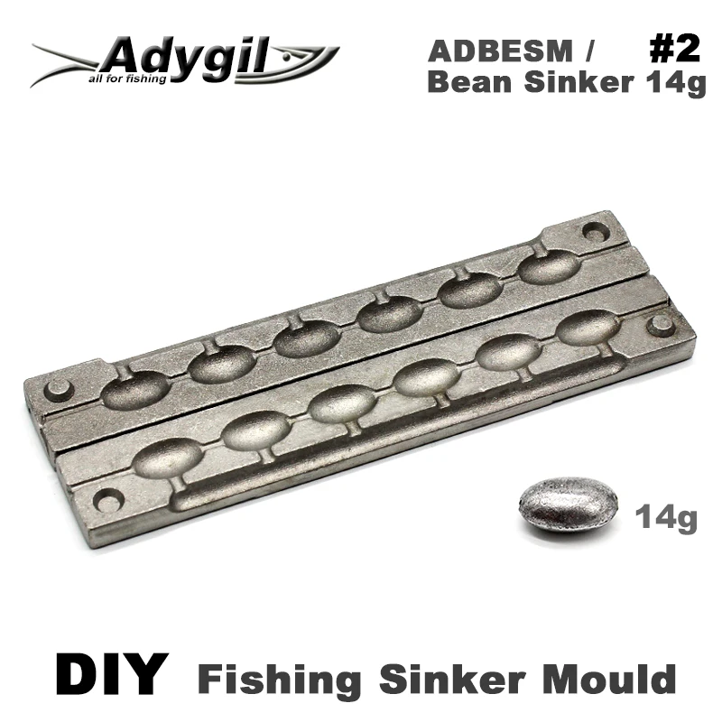 Adygil DIY Fishing Bean Sinker Mould ADBESM/#2 Bean Sinker 14g 6 Cavities