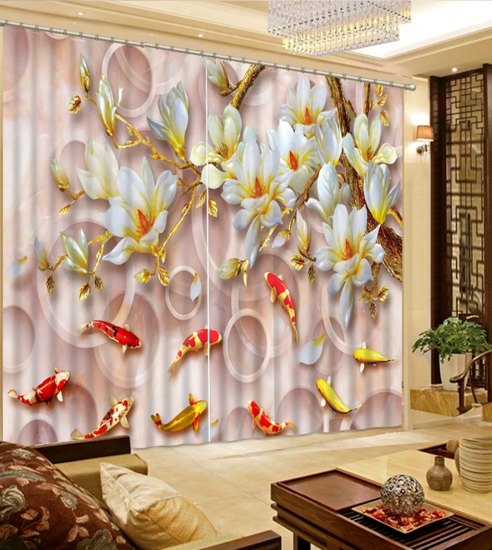 

gold Curtains Window For Living room Bedroom Jade carving flower Blackout Curtains Photo Curtains 3d