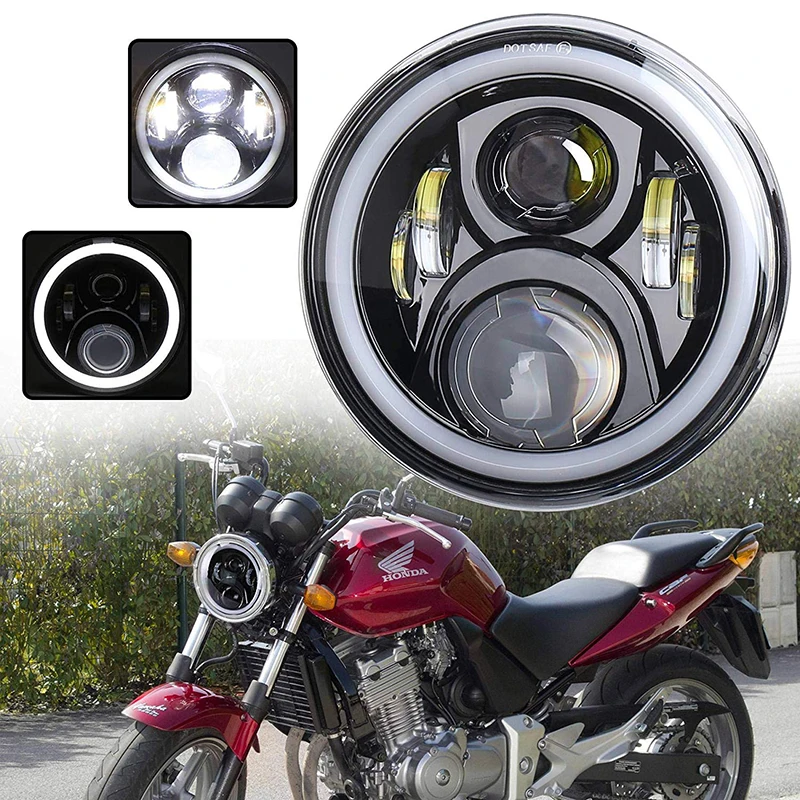 17.7cm H4 LED Headlight  with White Angel Eyes 7 inch Motorcycle Lamp H-onda CB400 CB500 CB1300 Hornet 250 600 900 VTEC VTR250