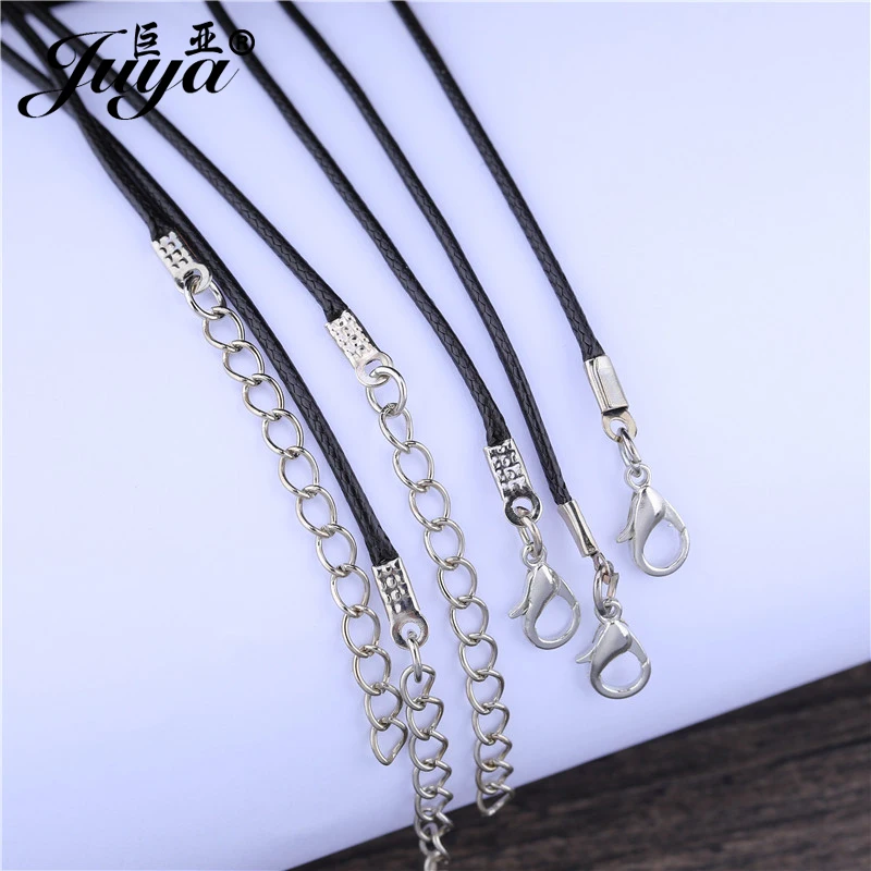 Cuerda de cuero de 1,5mm para fabricación de joyas, cordón ajustable de 45 + 5cm, cadena con cierre de langosta, accesorios para collares DIY, 20 unidades por lote