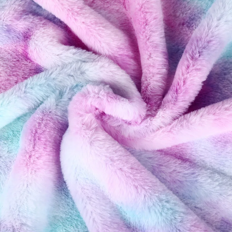 Polyester Rainbow Plush Fabric, Tie-dyed Gradient Faux Fur, Winter Coat Toy, Doll Hat, Cushion Mat, DIY Fabric Sold by Meter