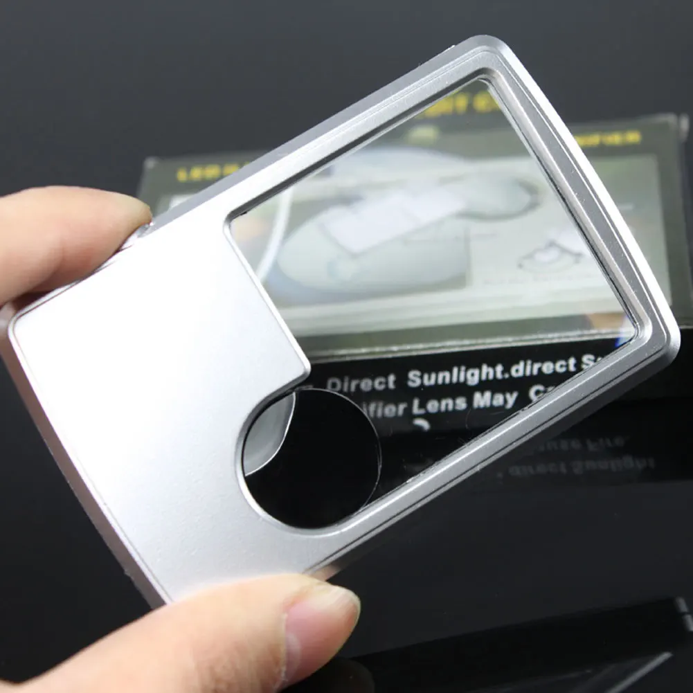 Portable Ultra 20mm/45mm Lens Diameter Thin 3X 6X LED Square Credit Card Pocket Magnifier Loupe For Coin Collectors